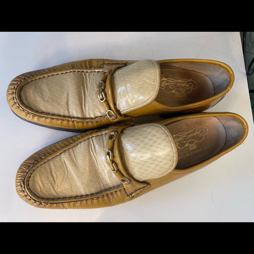 Vintage Florsheim Loafers - Women’s Sz. 9, Mustard Yellow and Snakeskin Pattern